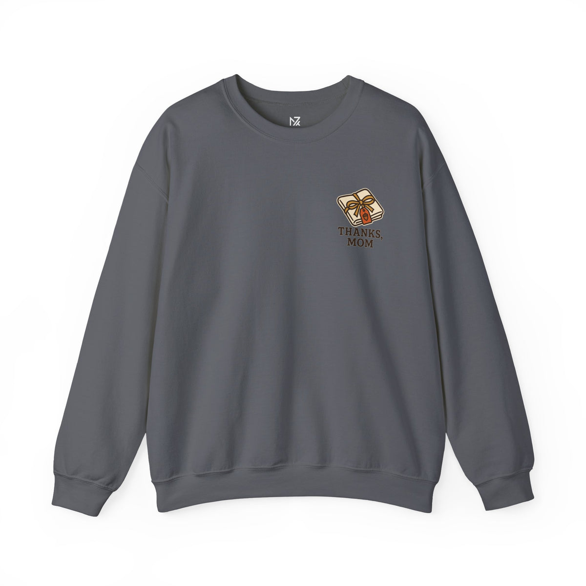 Thanks Mom Thanksgiving Sweatshirt | Friendsgiving Gift, Small Left-Chest Emblem