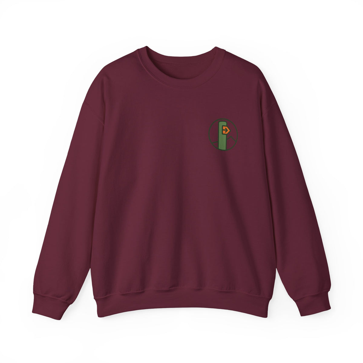 Hiking Sweatshirt | Trail Marker Emblem, Small Chest Print