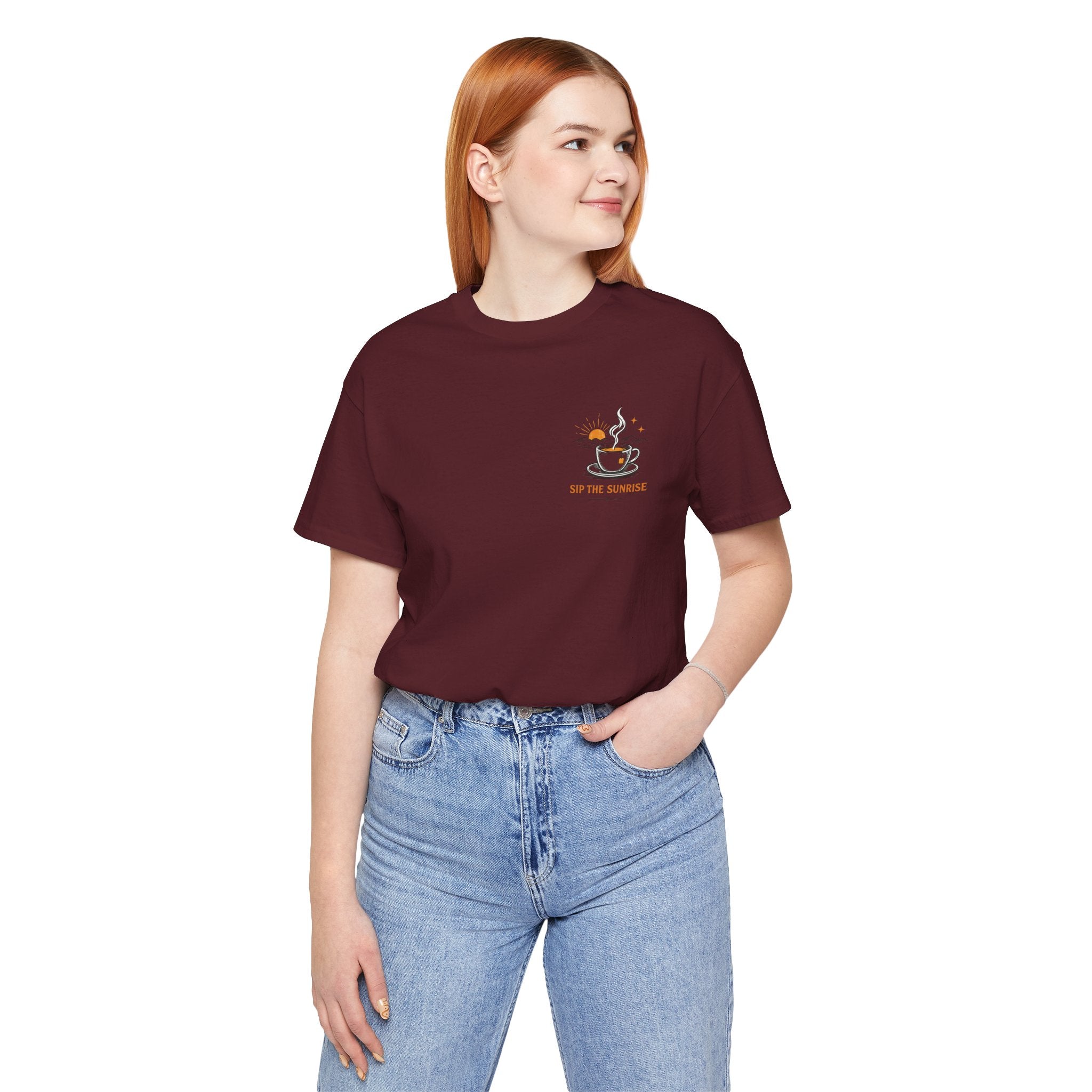 Coffee Sunrise Tee – 'Sip the Sunrise' Minimal Chest Graphic T-Shirt