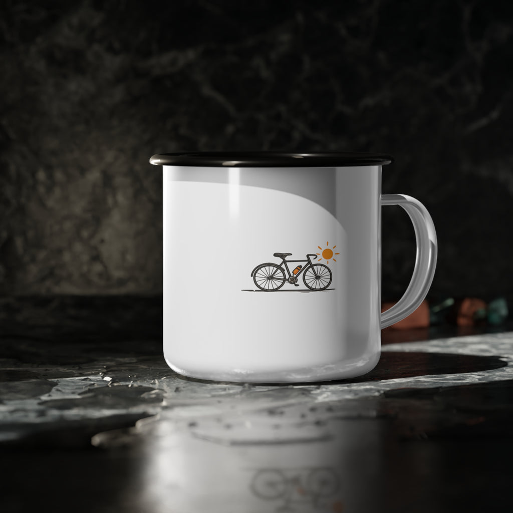 Minimal Bicycle Enamel Camp Mug, 12oz Campfire Coffee Cup, Outdoor Adventure Gift