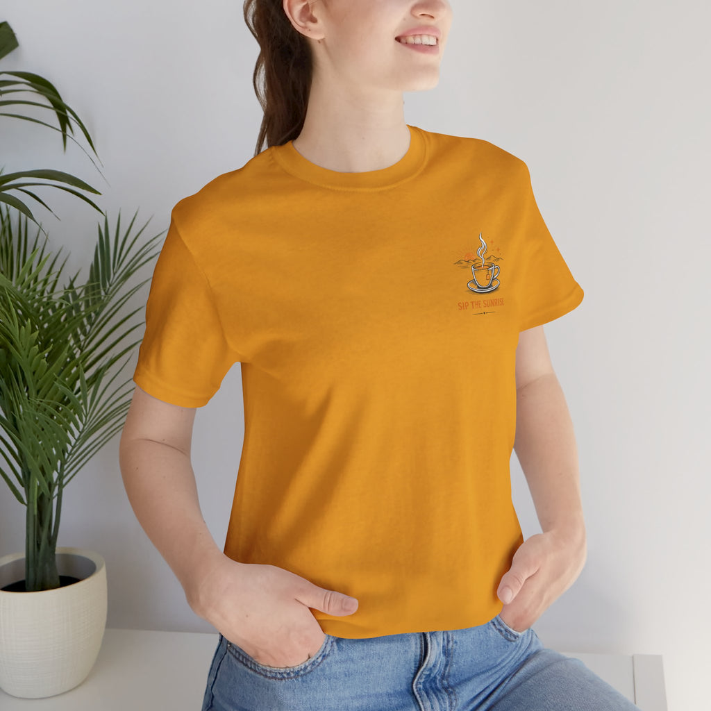 Coffee Sunrise Tee – 'Sip the Sunrise' Minimal Chest Graphic T-Shirt