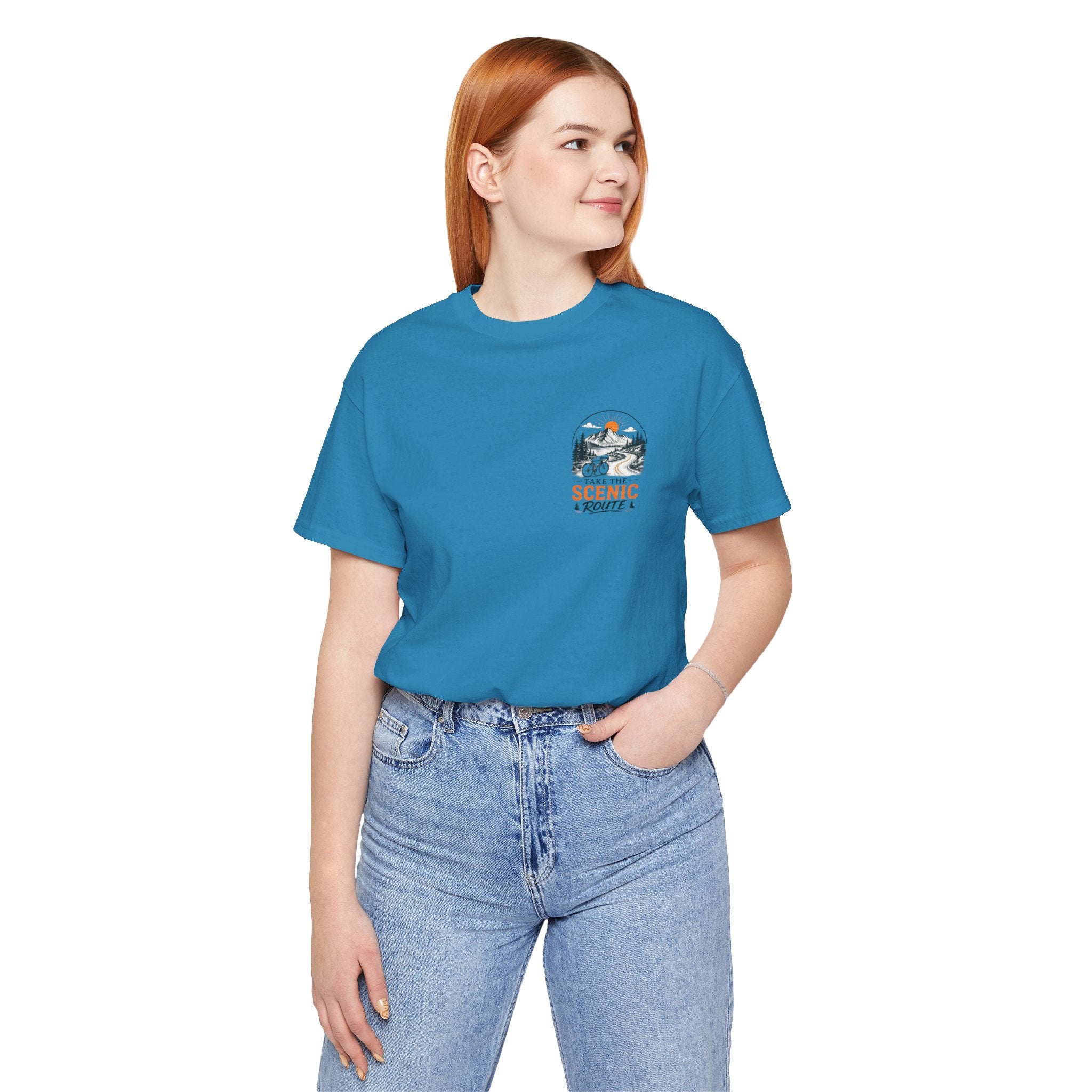 Scenic Route Graphic Tee — Vintage Road Trip Pocket Design