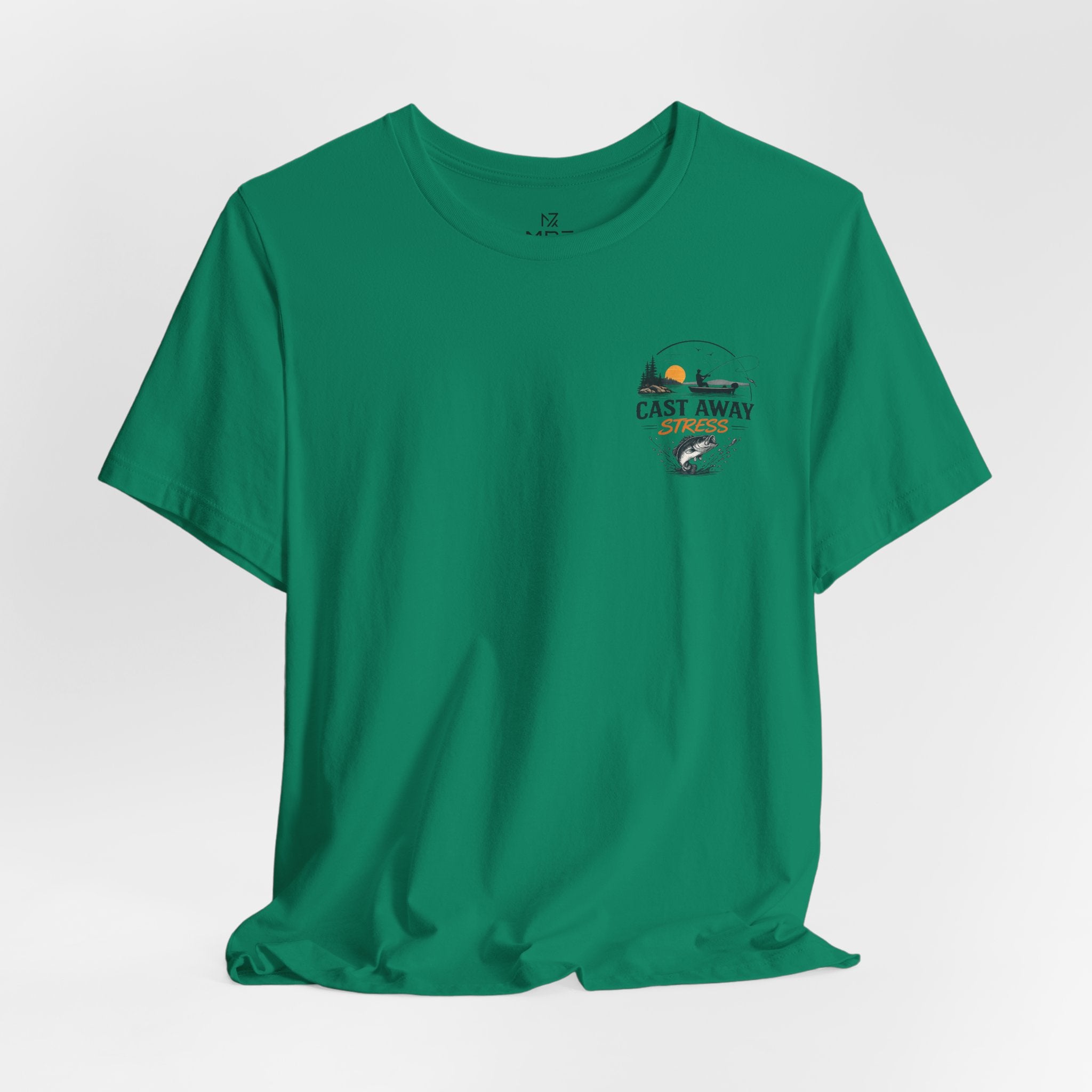 Fishing T-Shirt - "Cast Away" Graphic Tee with Sunset & Bass