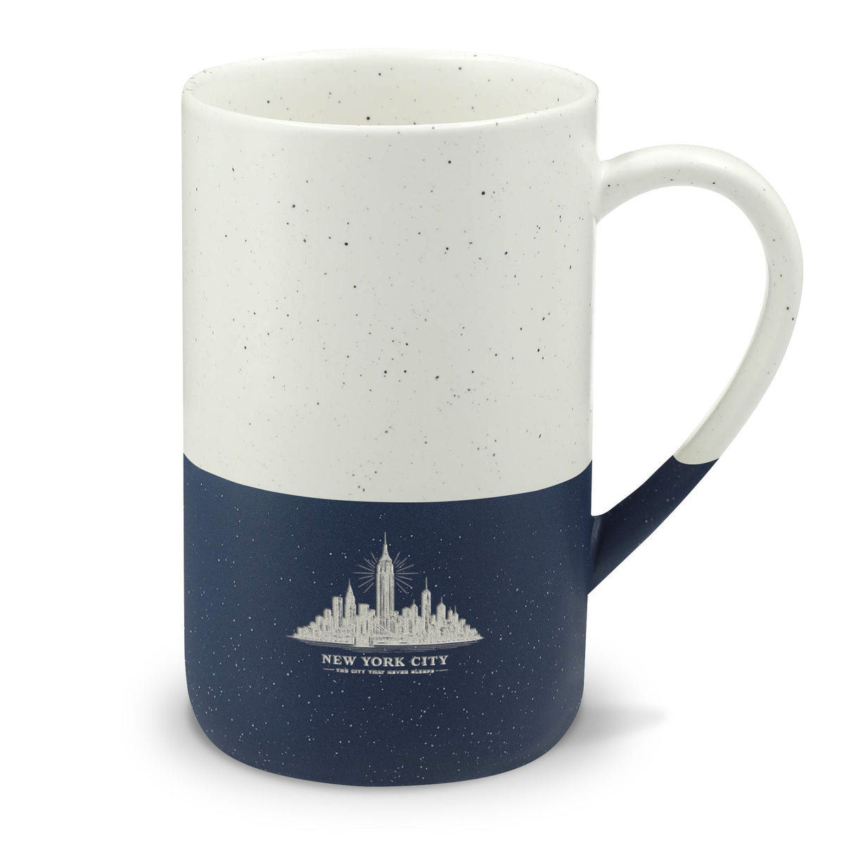 New York City Skyline Engraved Speckled Mug, 13oz Laser Engraved Coffee Mug, Rustic Coffee Lover Gift