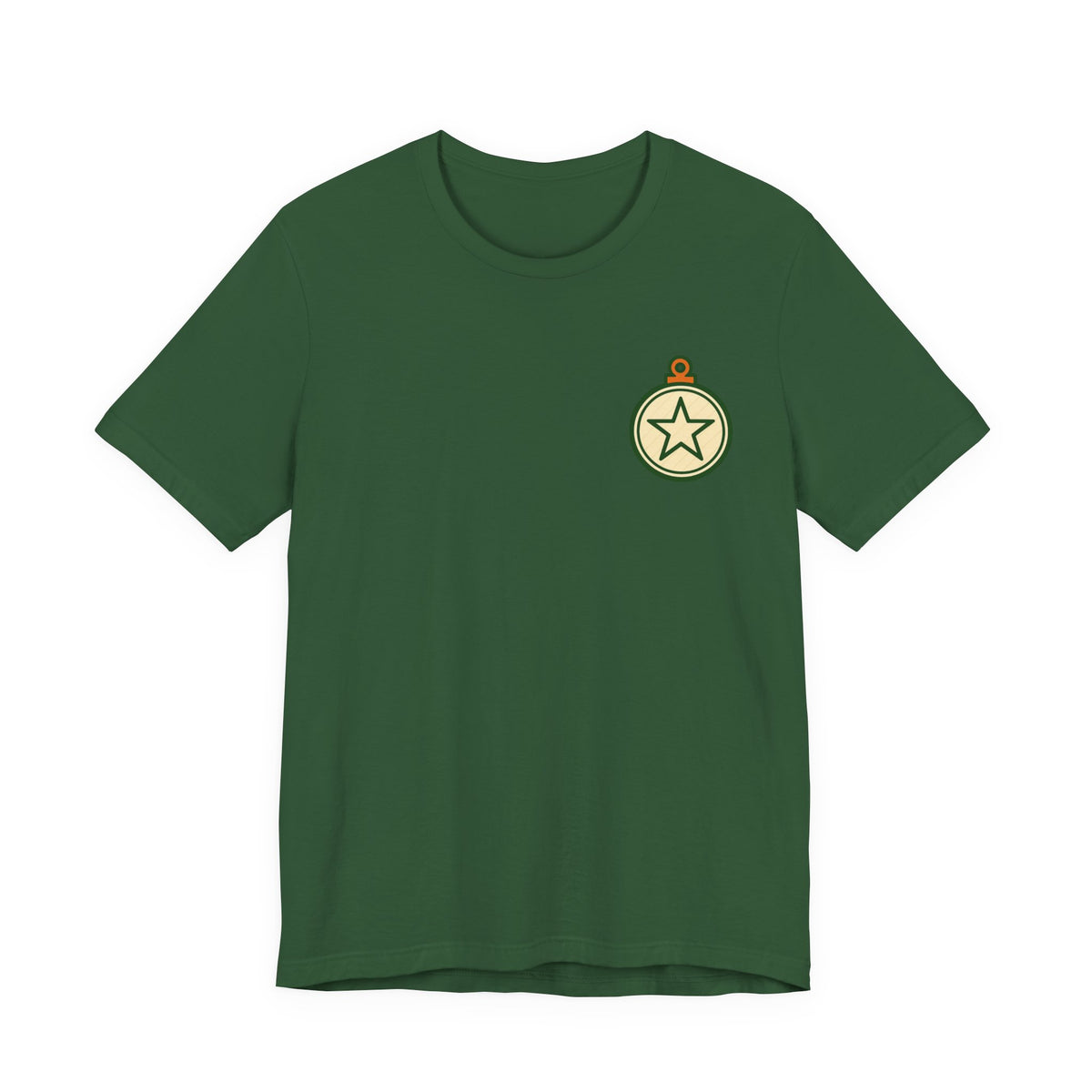 Christmas Ornament Tee | Vintage Star Badge, Small Chest Print