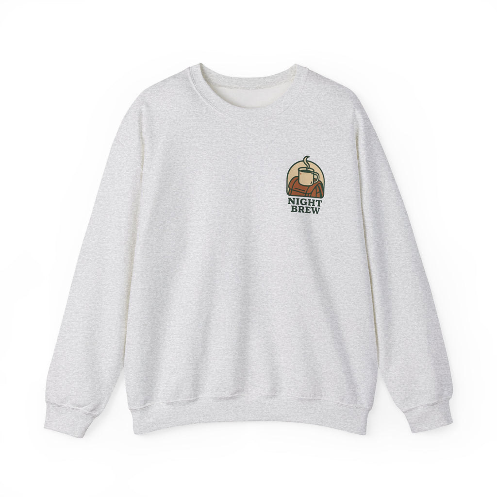 Camping Coffee Sweatshirt | Enamel Mug Badge, Small Chest Print