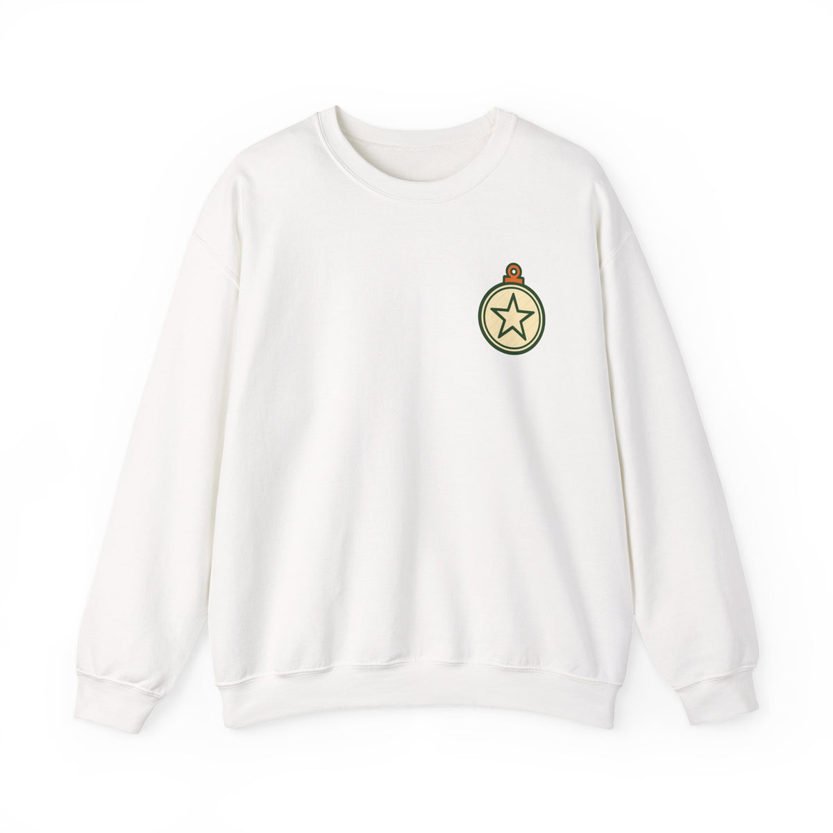 Christmas Ornament Sweatshirt | Vintage Star Badge, Small Chest Print
