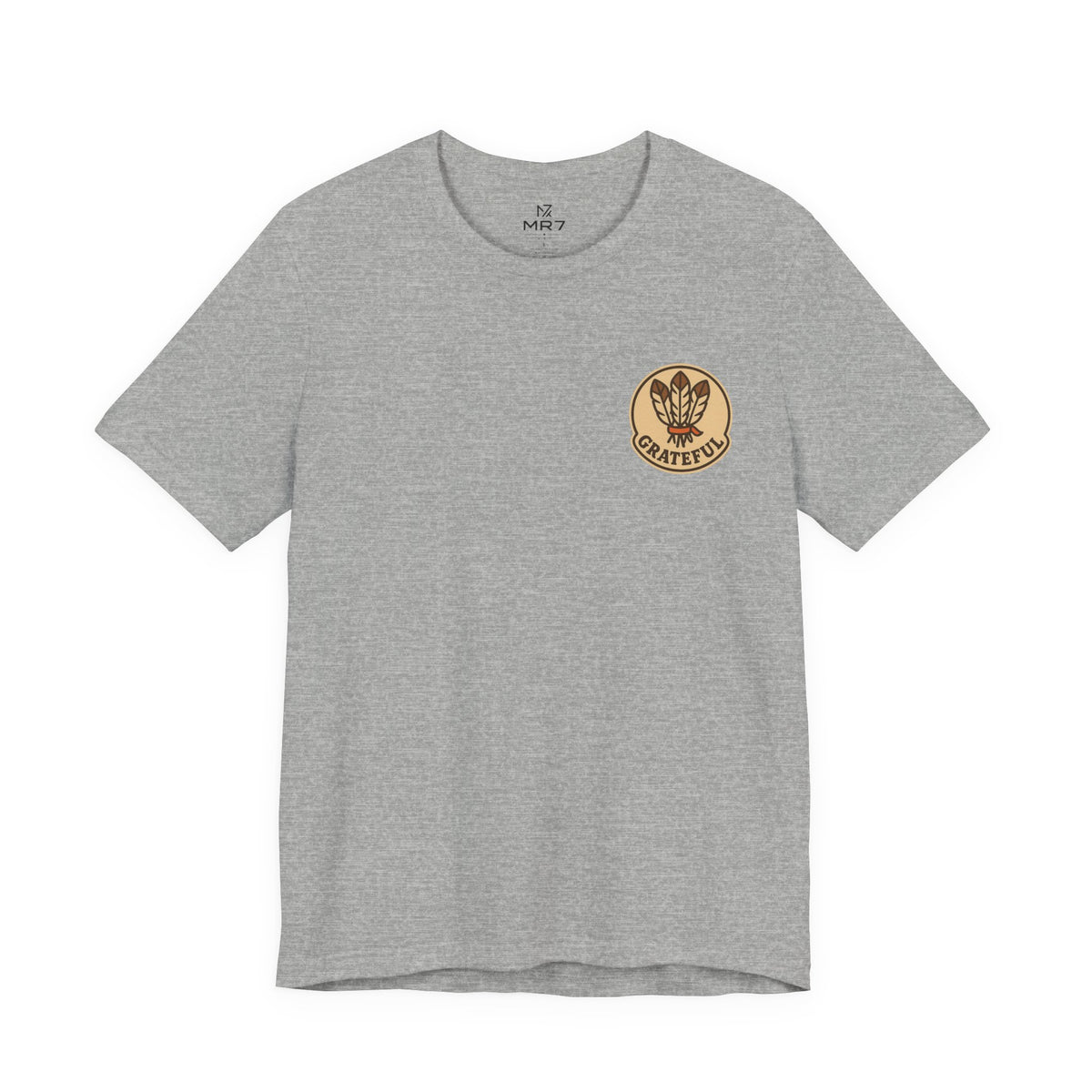 Thanksgiving Hostess Gift Tee | Grateful Emblem Over Heart, Small Left-Chest Print