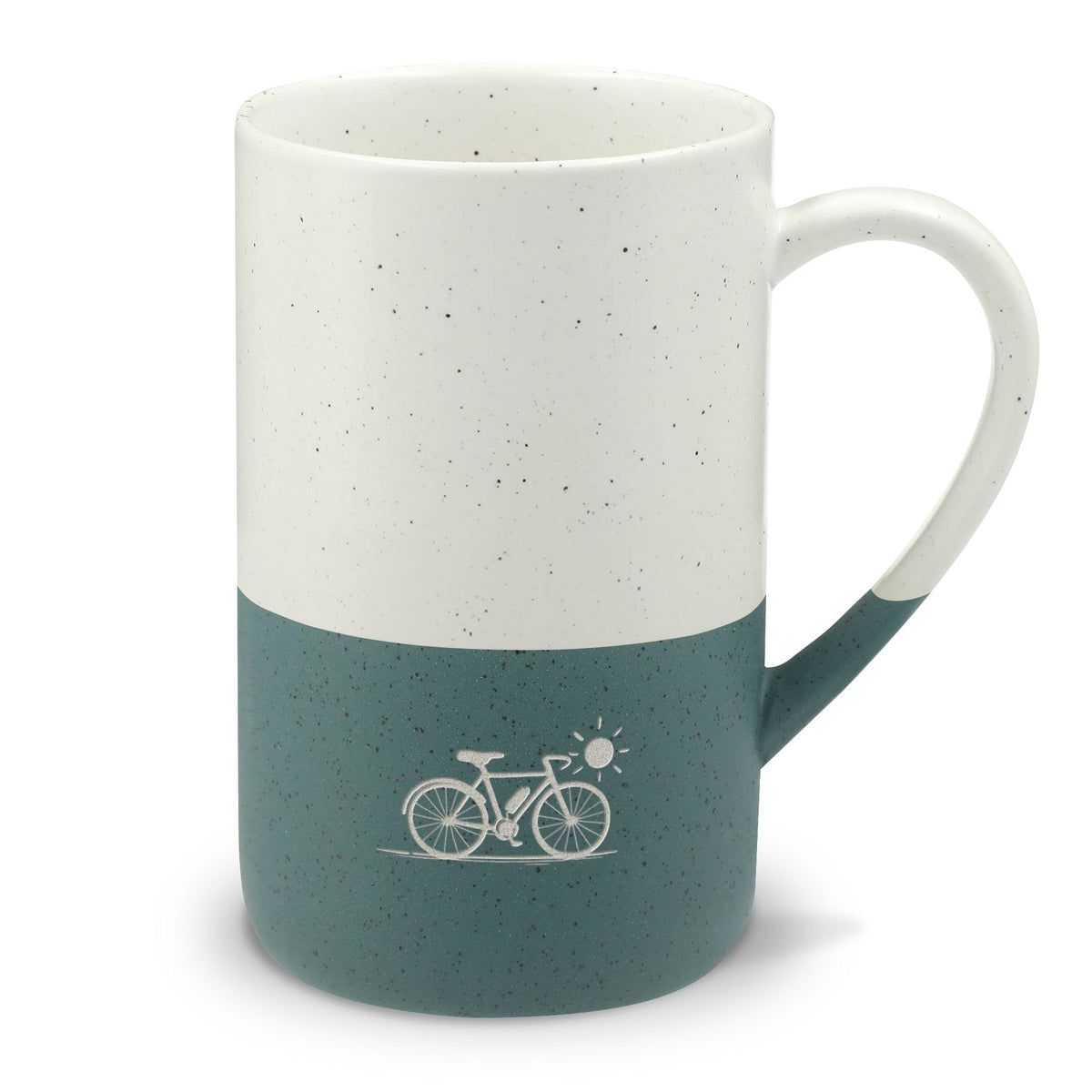 Minimal Bicycle Engraved Speckled Mug, 13oz Laser Engraved Coffee Mug, Rustic Coffee Lover Gift