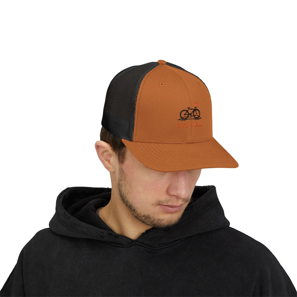 Ride More Trucker Hat, Vintage Line Art Outdoor Cap, Mesh Back Snapback, Hiking Camping Gift