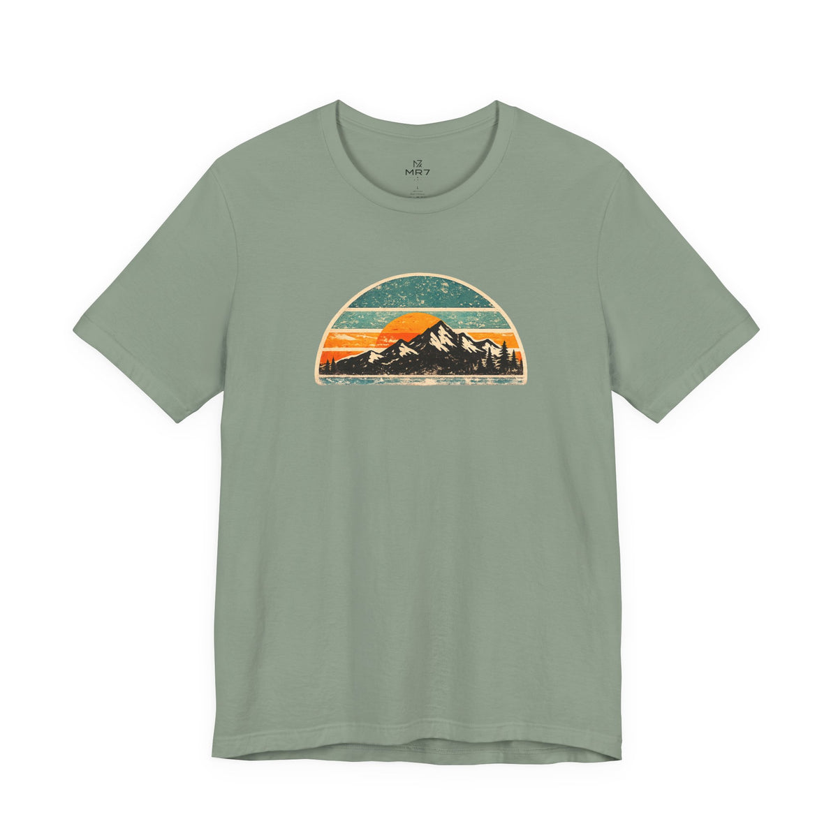 Retro Mountain Sunset Tee | Vintage Striped Mountain Graphic