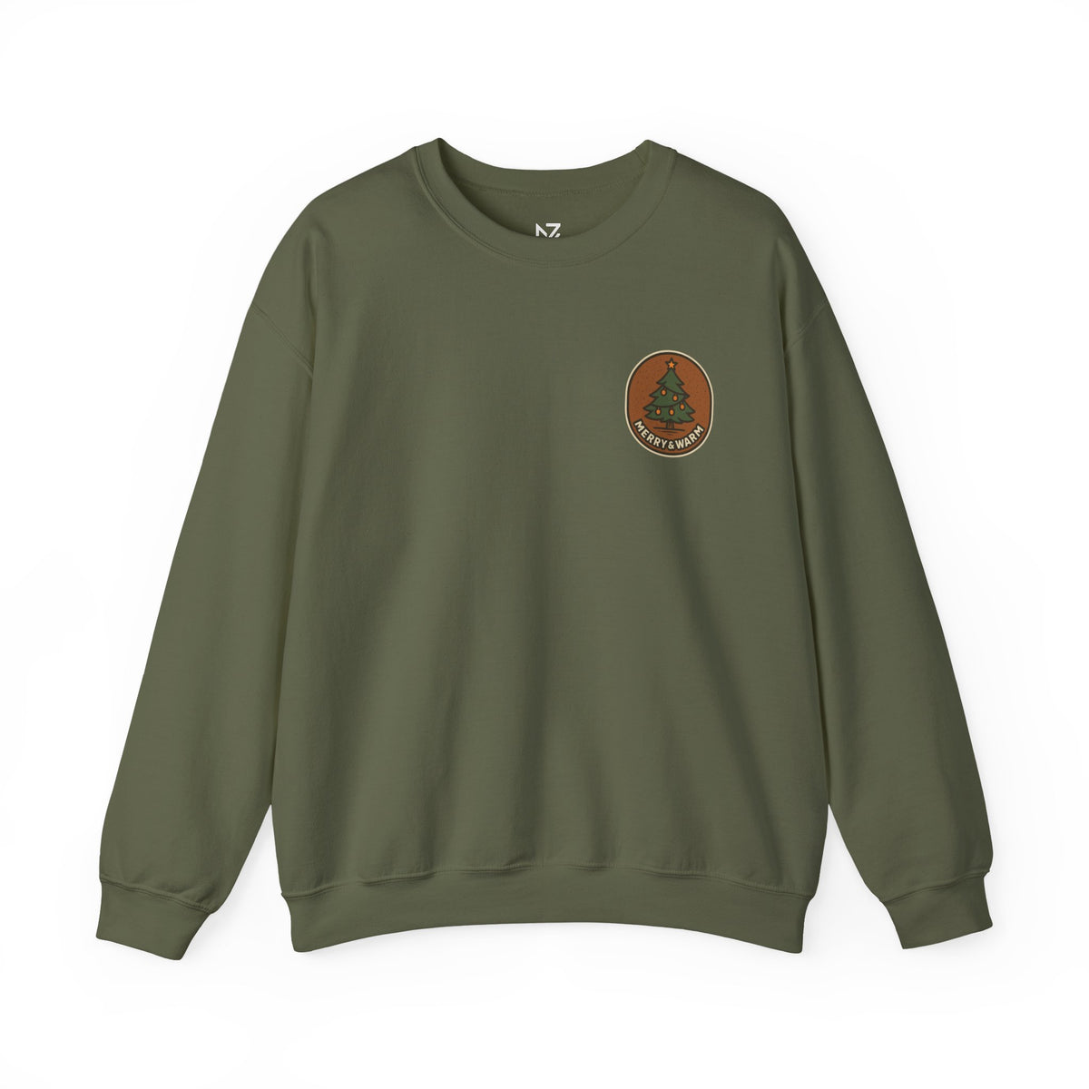 Christmas Tree Sweatshirt | Minimal Holiday Badge, Small Chest Print
