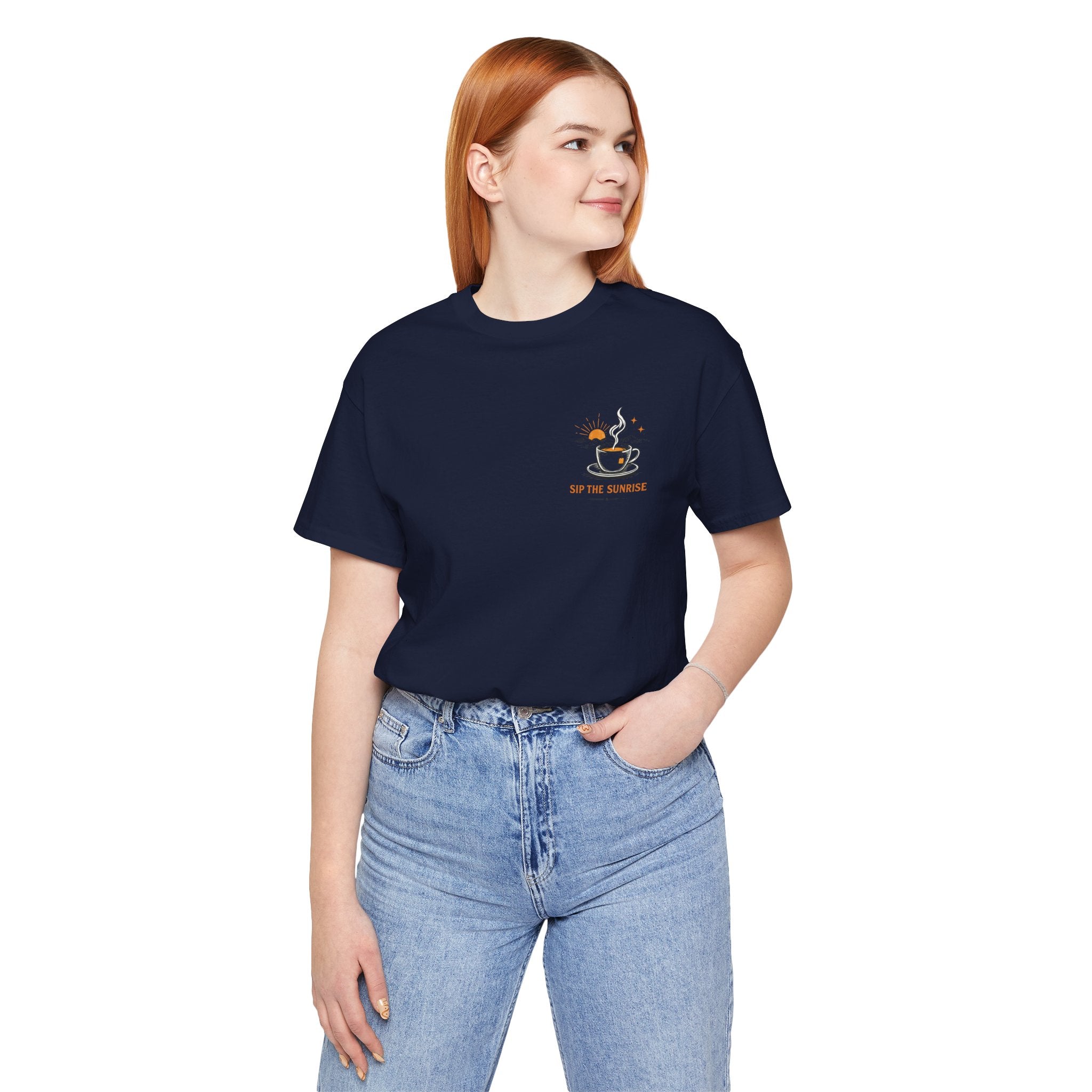 Coffee Sunrise Tee – 'Sip the Sunrise' Minimal Chest Graphic T-Shirt