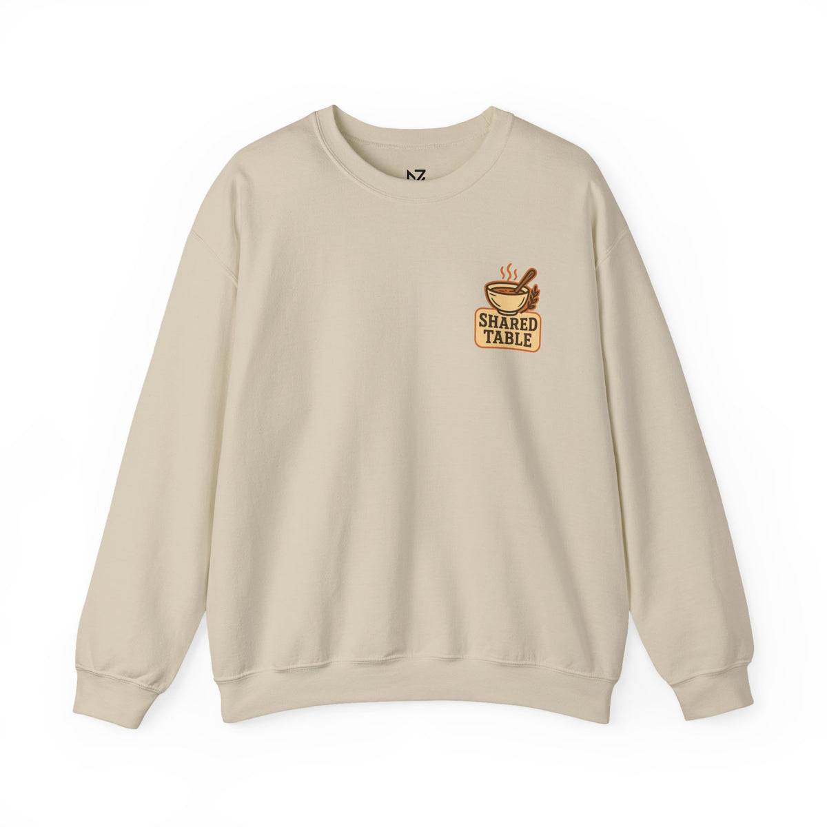 Friendsgiving Sweatshirt | Shared Table Emblem, Small Chest Print
