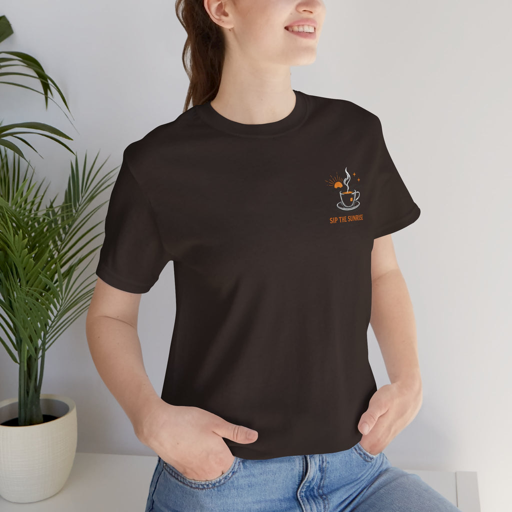 Coffee Sunrise Tee – 'Sip the Sunrise' Minimal Chest Graphic T-Shirt