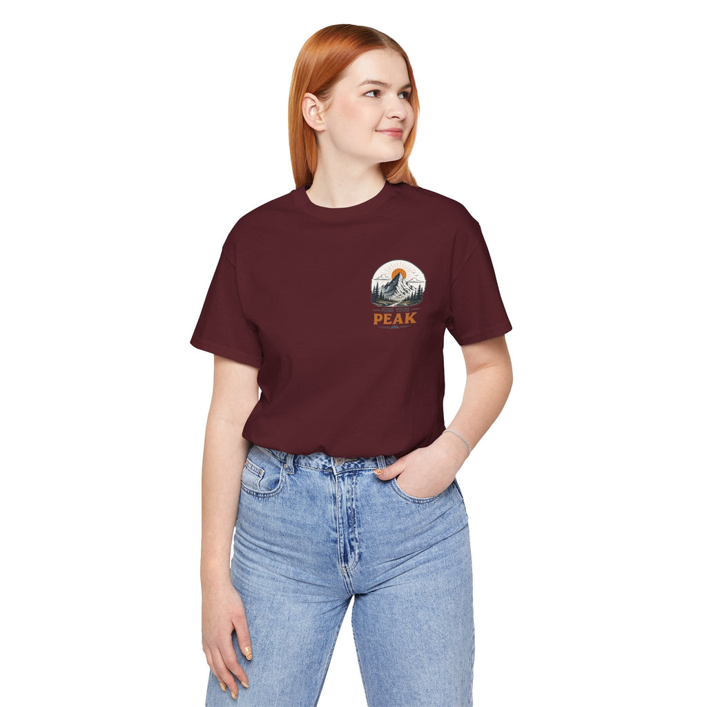 Peak Mountain Tee — Retro Sunrise Hiking T-Shirt