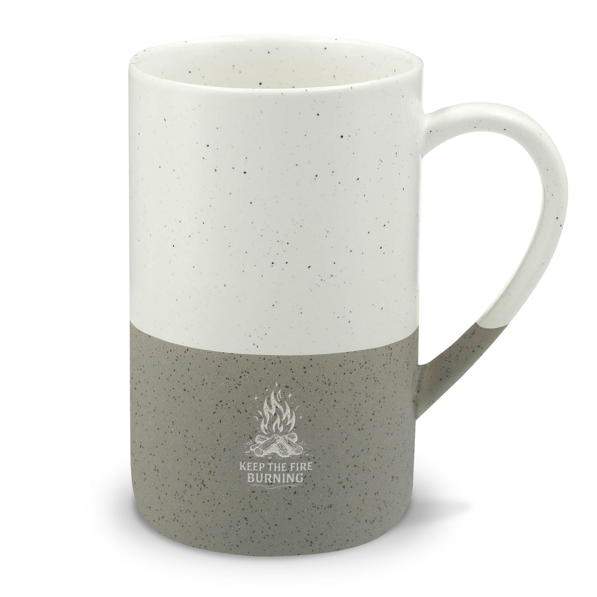 Keep the Fire Burning Campfire Engraved Speckled Mug, 13oz Laser Engraved Coffee Mug, Rustic Coffee Lover Gift
