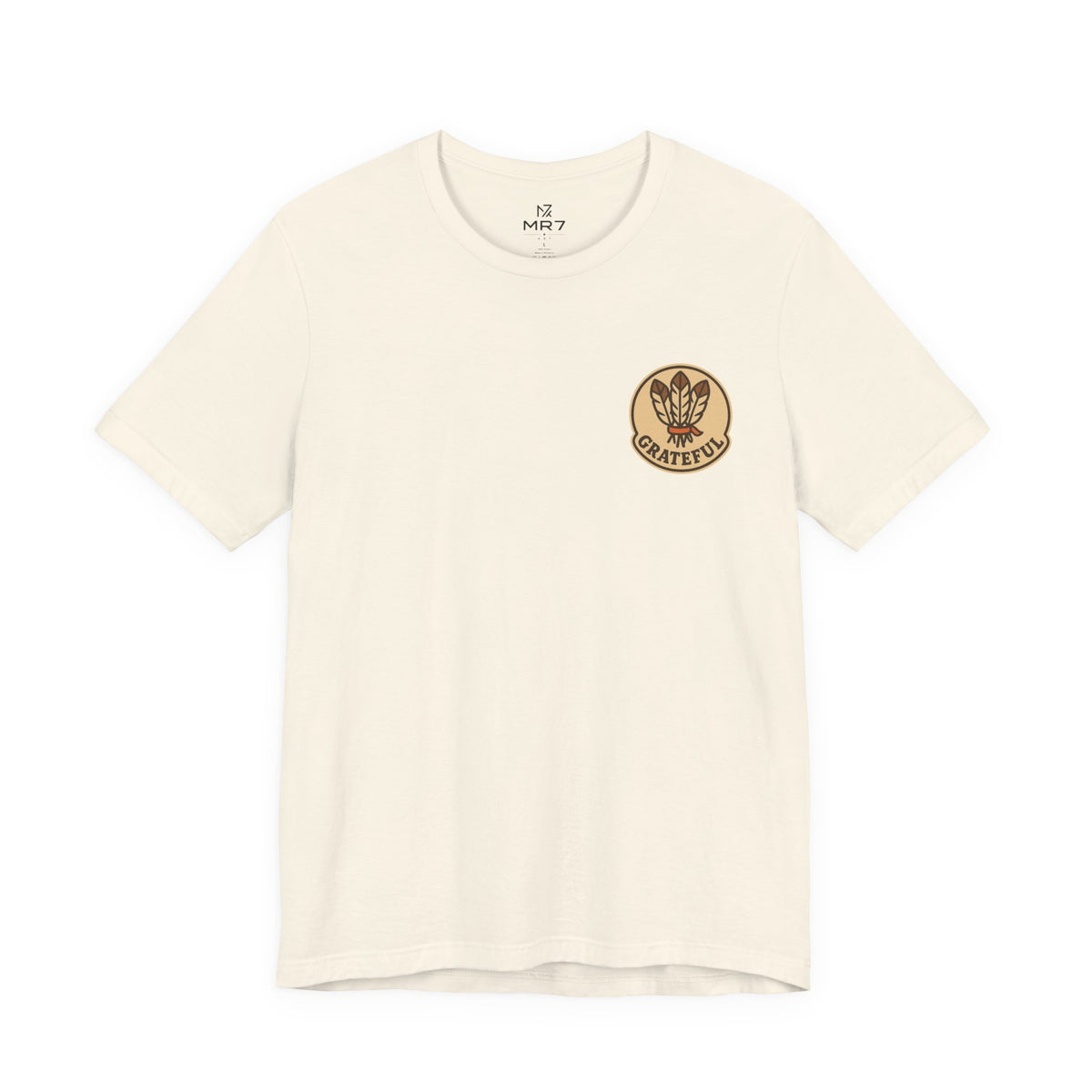 Thanksgiving Hostess Gift Tee | Grateful Emblem Over Heart, Small Left-Chest Print
