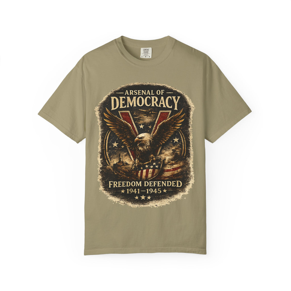 Arsenal of Democracy Shirt, WWII Patriotic Tee, Vintage Eagle Graphic T-Shirt, Freedom Defended 1941 1945 Shirt, American Pride Tee