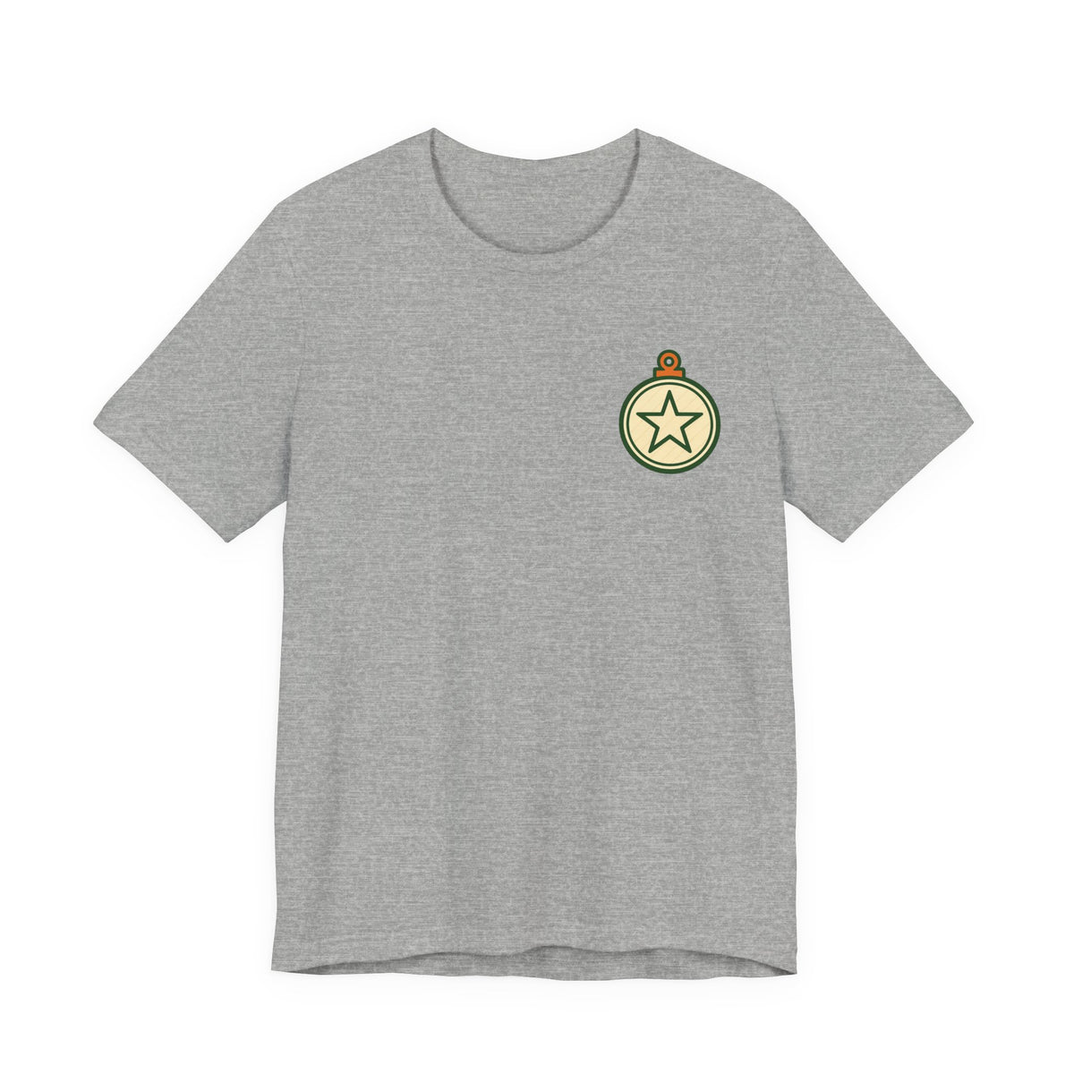 Christmas Ornament Tee | Vintage Star Badge, Small Chest Print