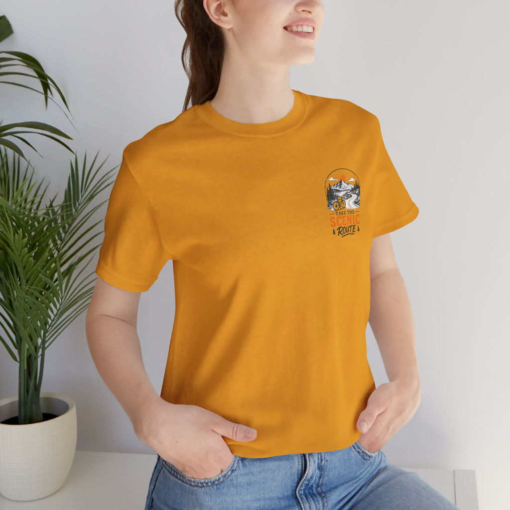 Scenic Route Graphic Tee — Vintage Road Trip Pocket Design