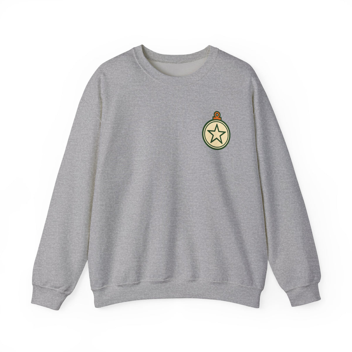Christmas Ornament Sweatshirt | Vintage Star Badge, Small Chest Print
