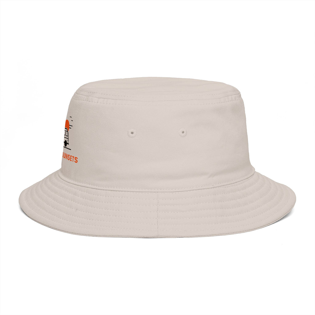 Chasing Sunsets Bucket Hat, Vintage Line Art Beach Hat, Cotton Summer Sun Hat, Surf Travel Gift