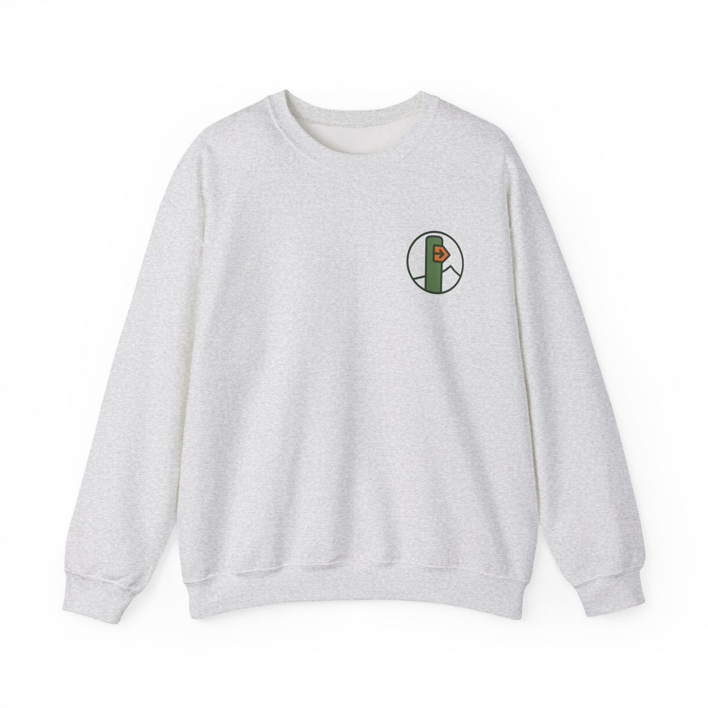Hiking Sweatshirt | Trail Marker Emblem, Small Chest Print