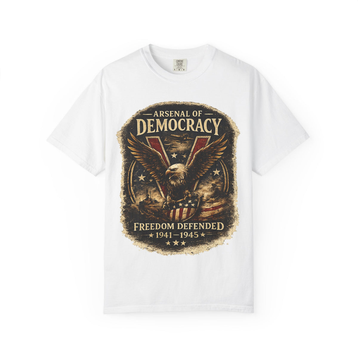 Arsenal of Democracy Shirt, WWII Patriotic Tee, Vintage Eagle Graphic T-Shirt, Freedom Defended 1941 1945 Shirt, American Pride Tee