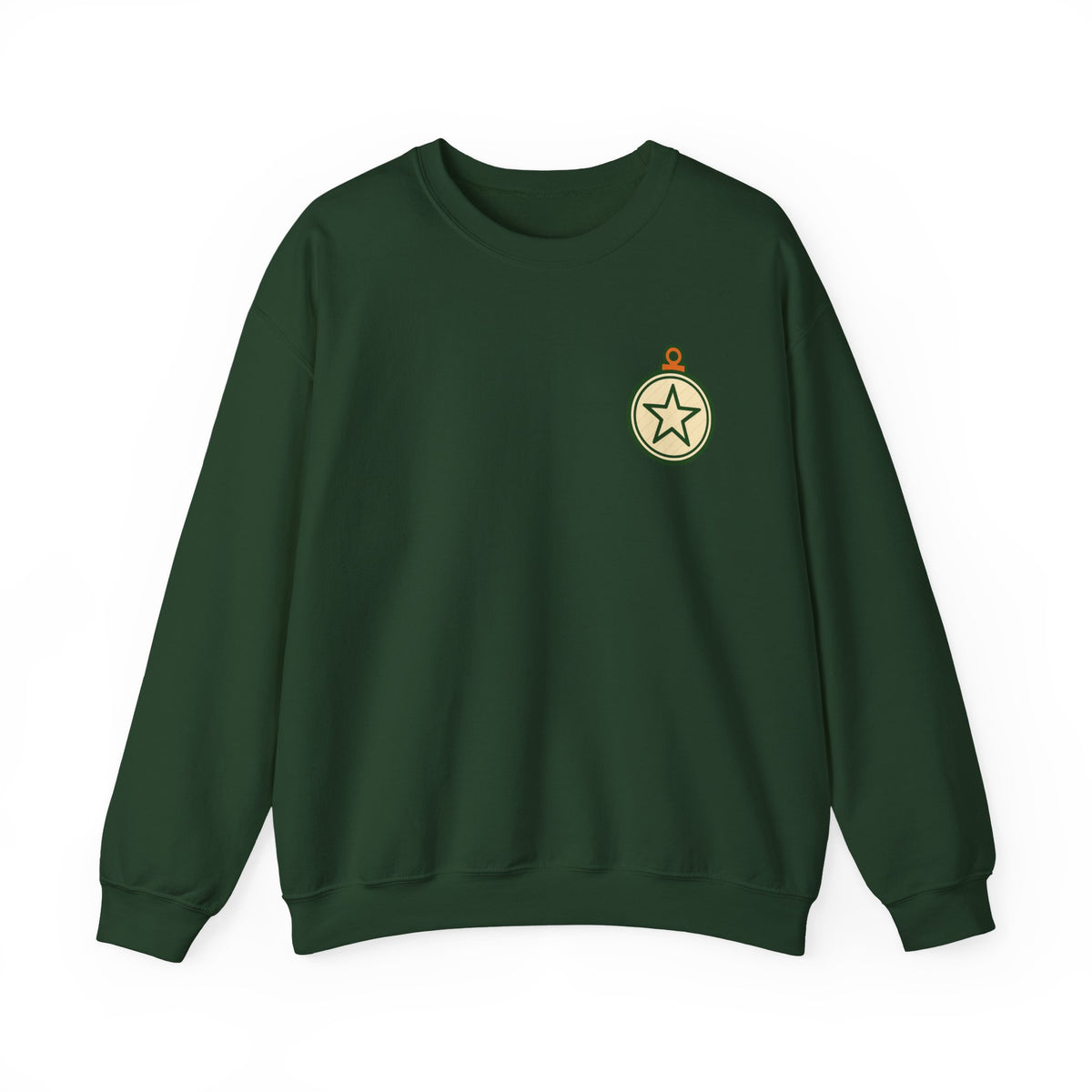 Christmas Ornament Sweatshirt | Vintage Star Badge, Small Chest Print