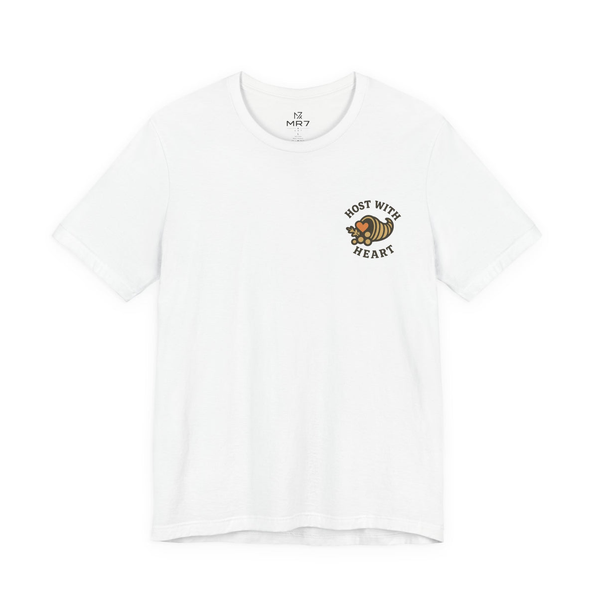 Thanksgiving Host Gift Tee | Vintage Cornucopia Badge, Small Left-Chest Print