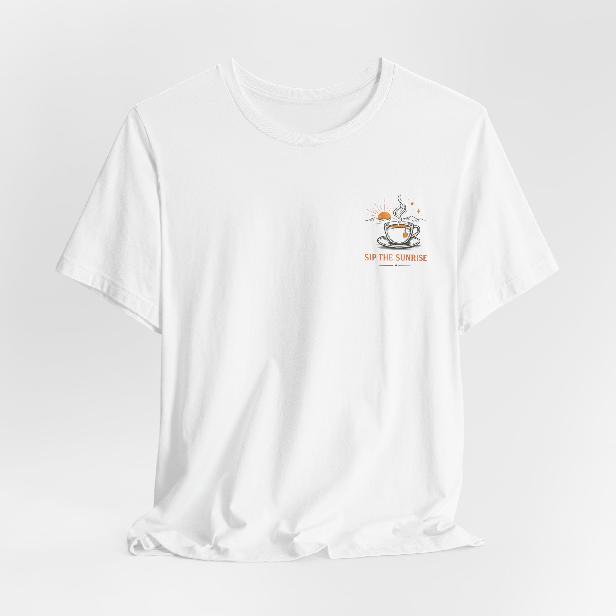 Coffee Sunrise Tee – 'Sip the Sunrise' Minimal Chest Graphic T-Shirt