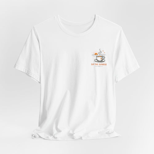 Coffee Sunrise Tee – 'Sip the Sunrise' Minimal Chest Graphic T-Shirt