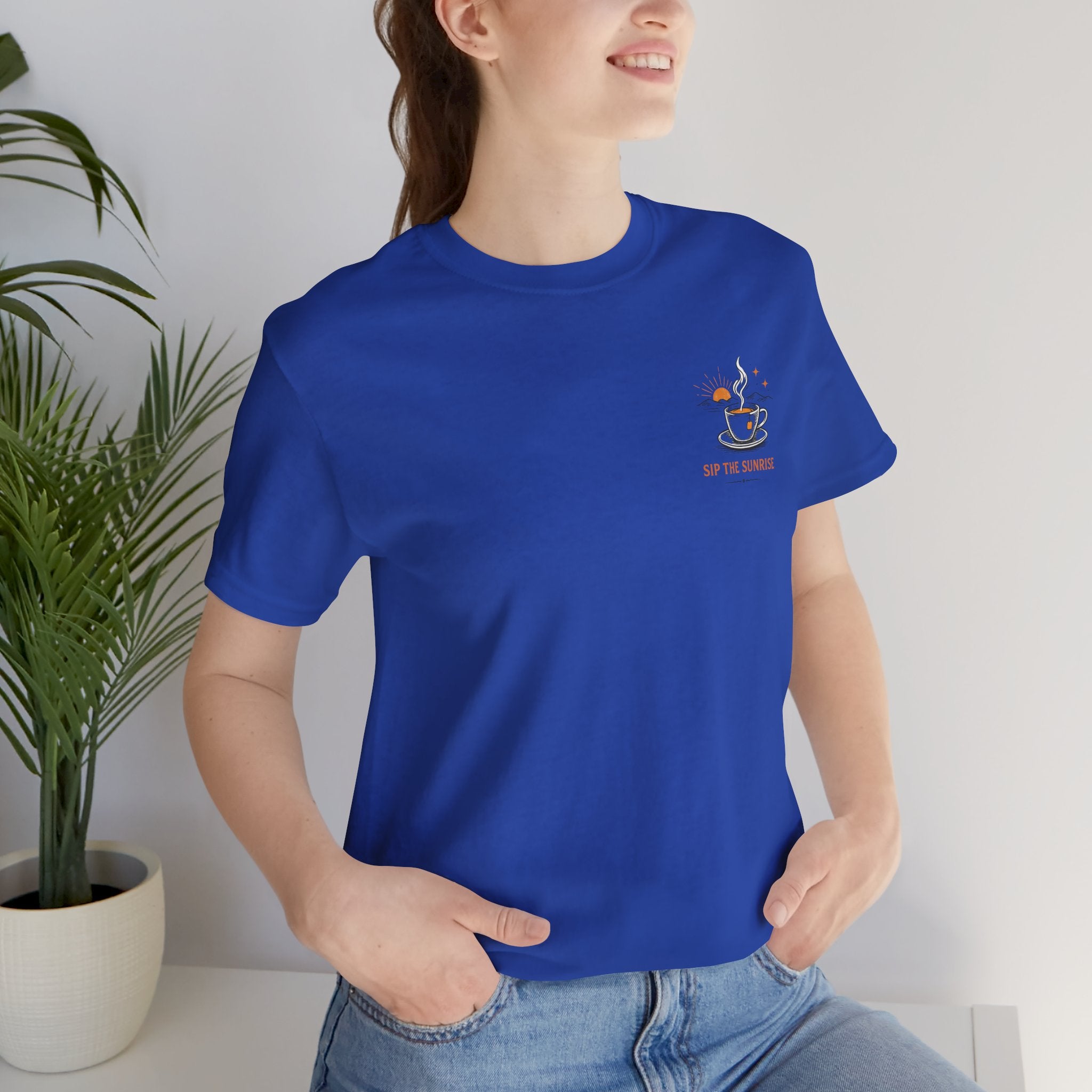 Coffee Sunrise Tee – 'Sip the Sunrise' Minimal Chest Graphic T-Shirt