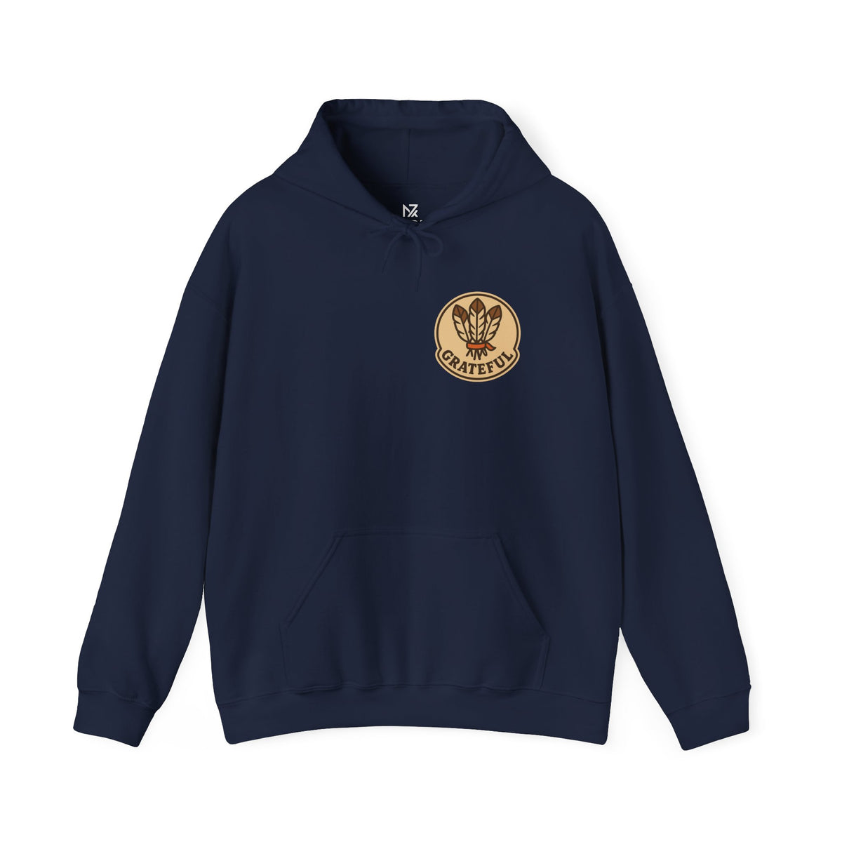 Thanksgiving Hostess Gift Hoodie | Grateful Emblem Over Heart, Small Left-Chest Print