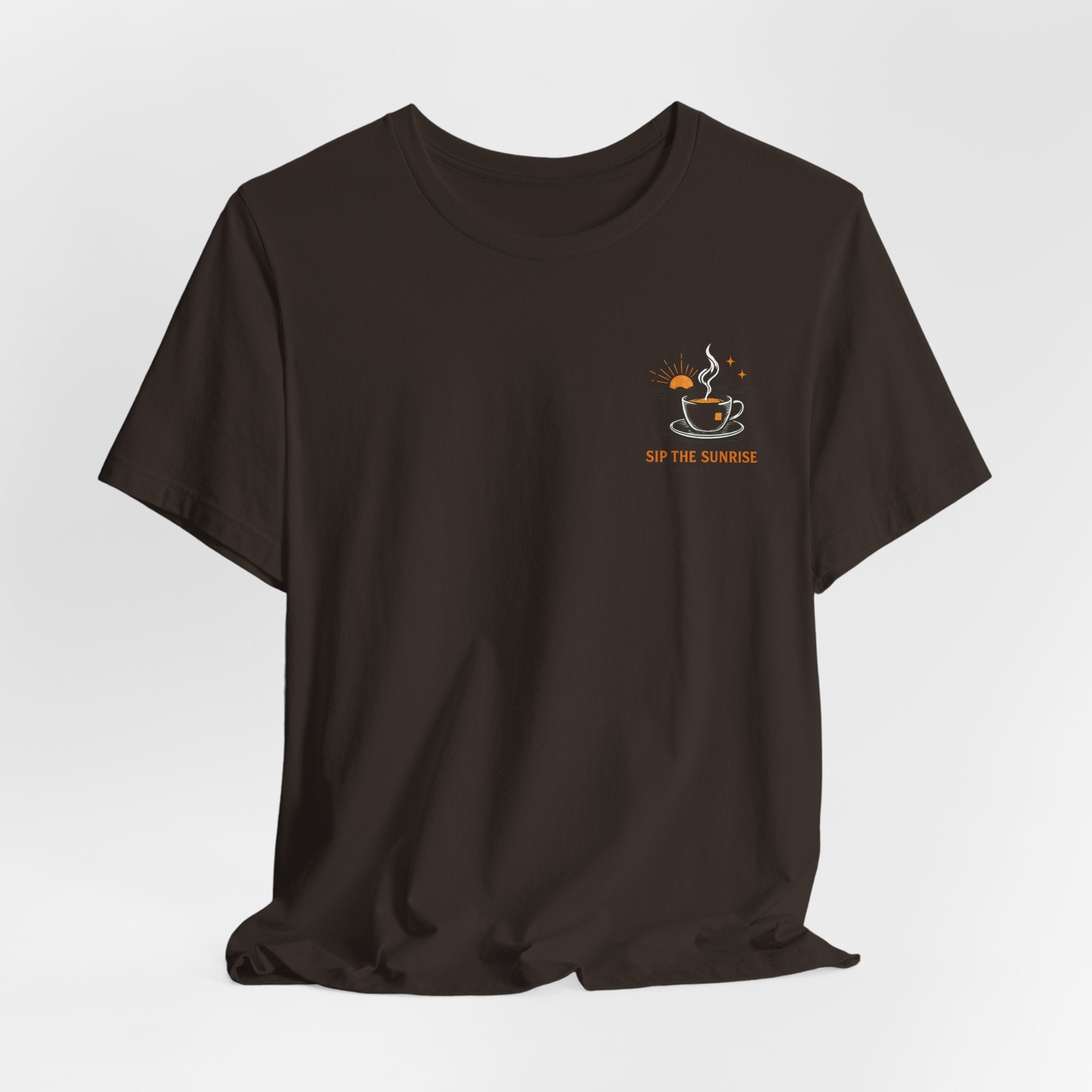 Coffee Sunrise Tee – 'Sip the Sunrise' Minimal Chest Graphic T-Shirt