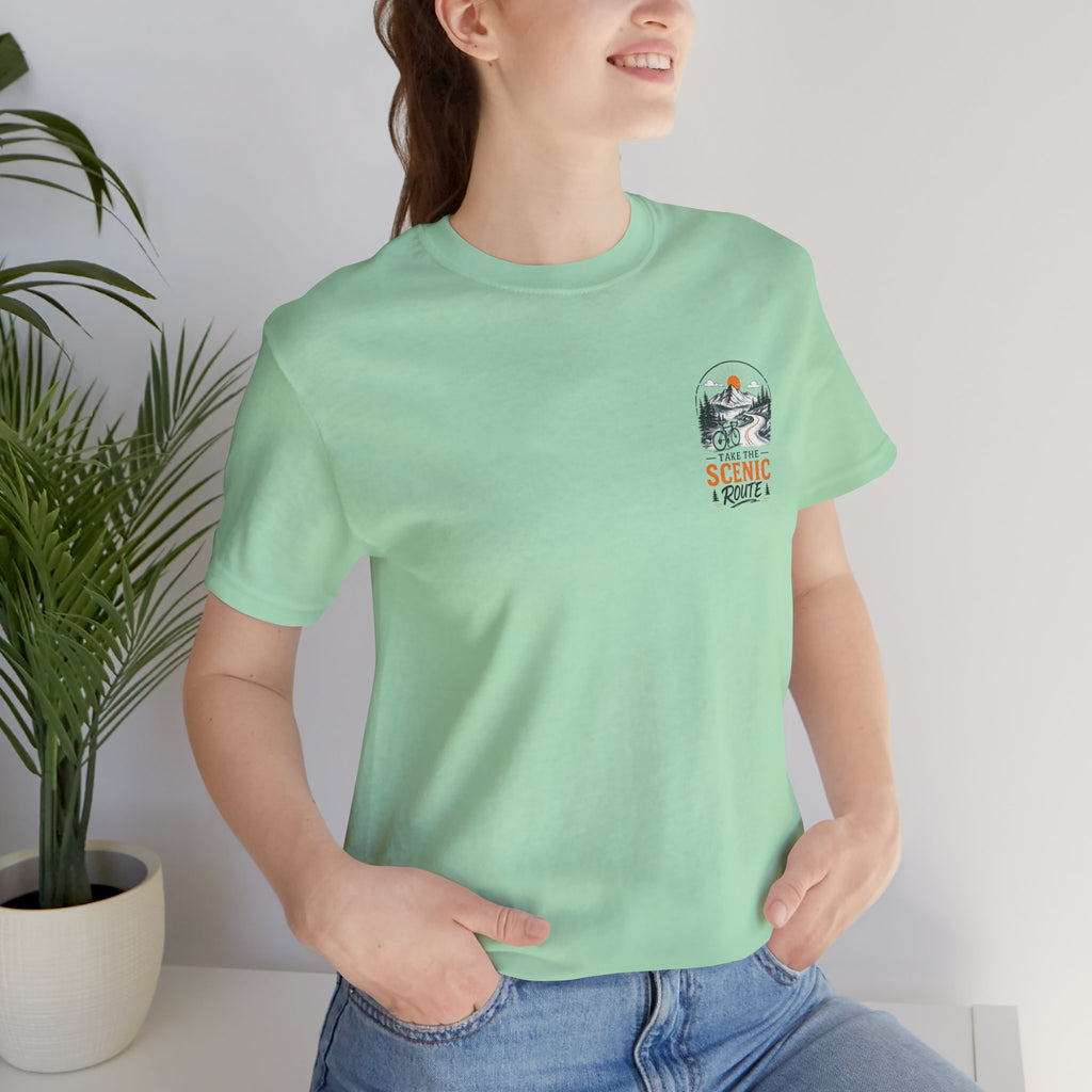 Scenic Route Graphic Tee — Vintage Road Trip Pocket Design