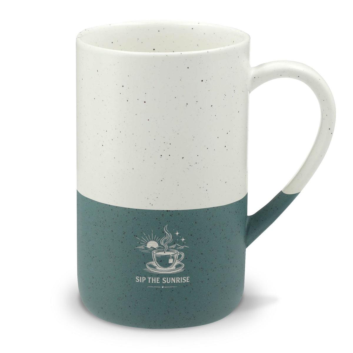 Sip the Sunrise Coffee Engraved Speckled Mug, 13oz Laser Engraved Coffee Mug, Rustic Coffee Lover Gift
