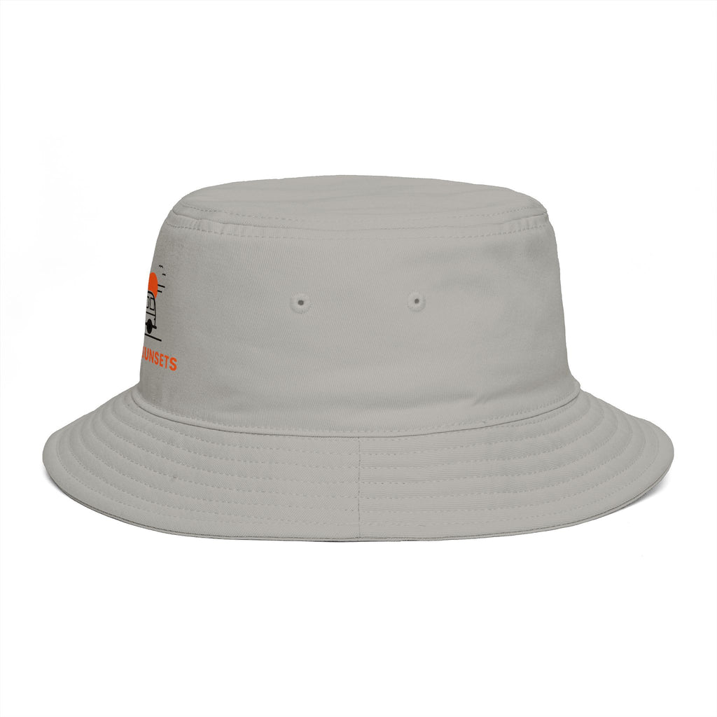 Chasing Sunsets Bucket Hat, Vintage Line Art Beach Hat, Cotton Summer Sun Hat, Surf Travel Gift
