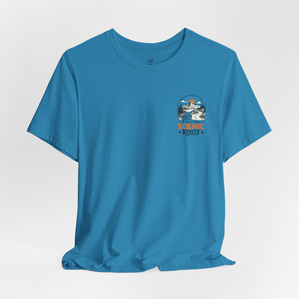 Scenic Route Graphic Tee — Vintage Road Trip Pocket Design