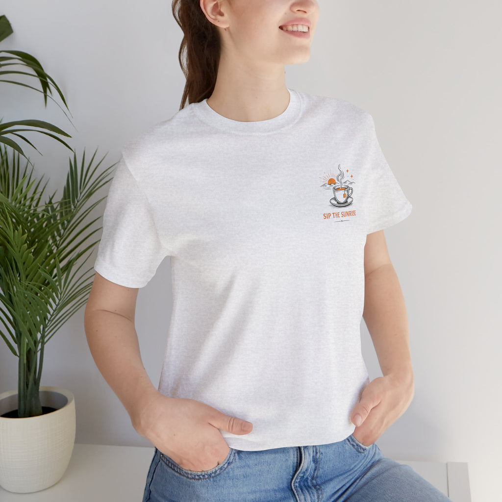 Coffee Sunrise Tee – 'Sip the Sunrise' Minimal Chest Graphic T-Shirt