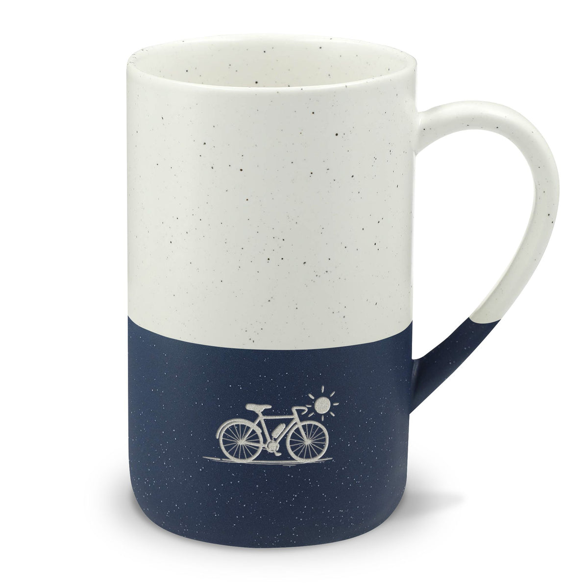 Minimal Bicycle Engraved Speckled Mug, 13oz Laser Engraved Coffee Mug, Rustic Coffee Lover Gift