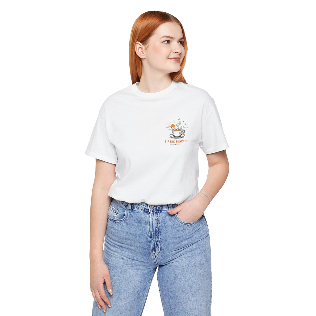 Coffee Sunrise Tee – 'Sip the Sunrise' Minimal Chest Graphic T-Shirt