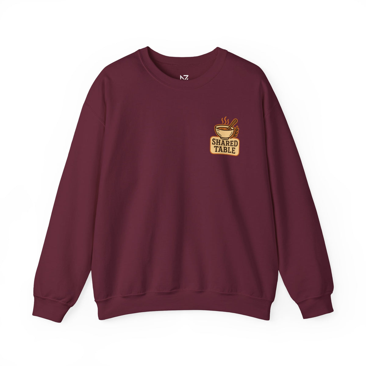 Friendsgiving Sweatshirt | Shared Table Emblem, Small Chest Print