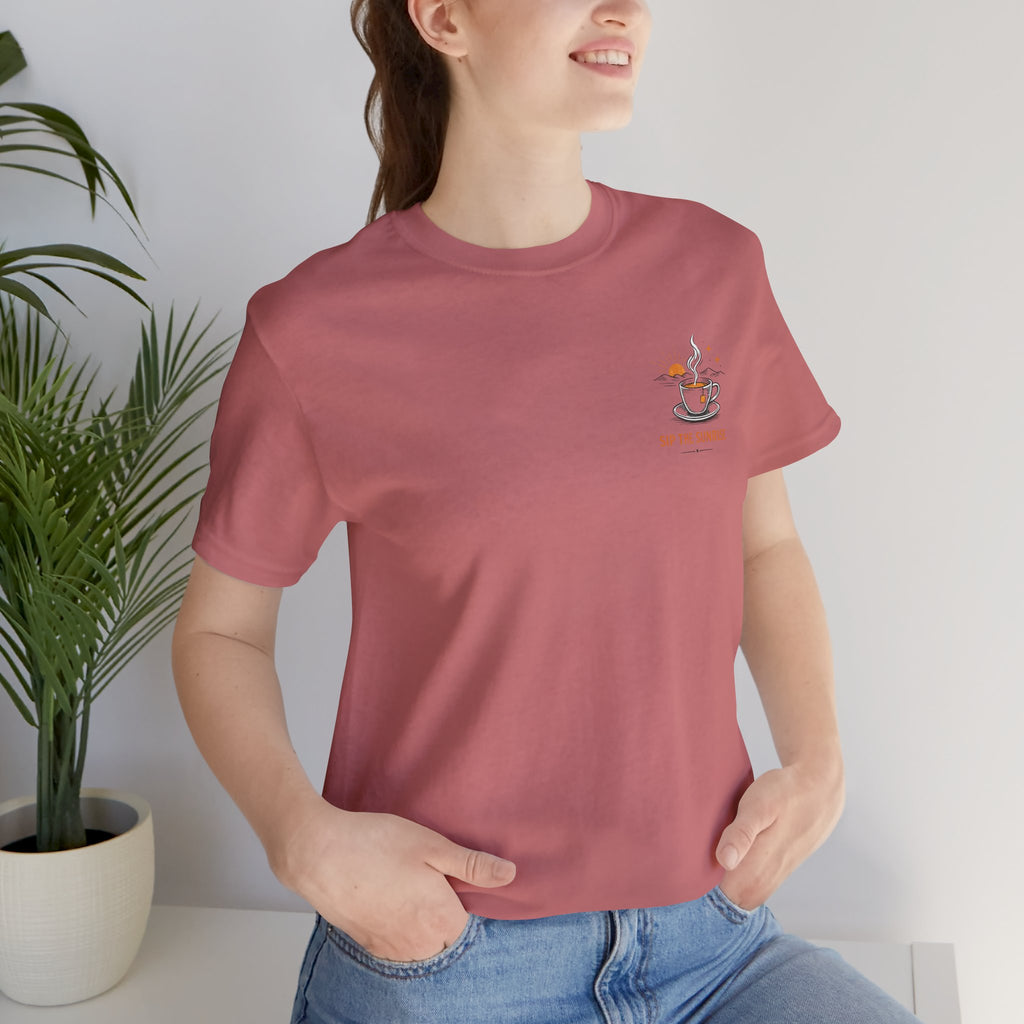 Coffee Sunrise Tee – 'Sip the Sunrise' Minimal Chest Graphic T-Shirt