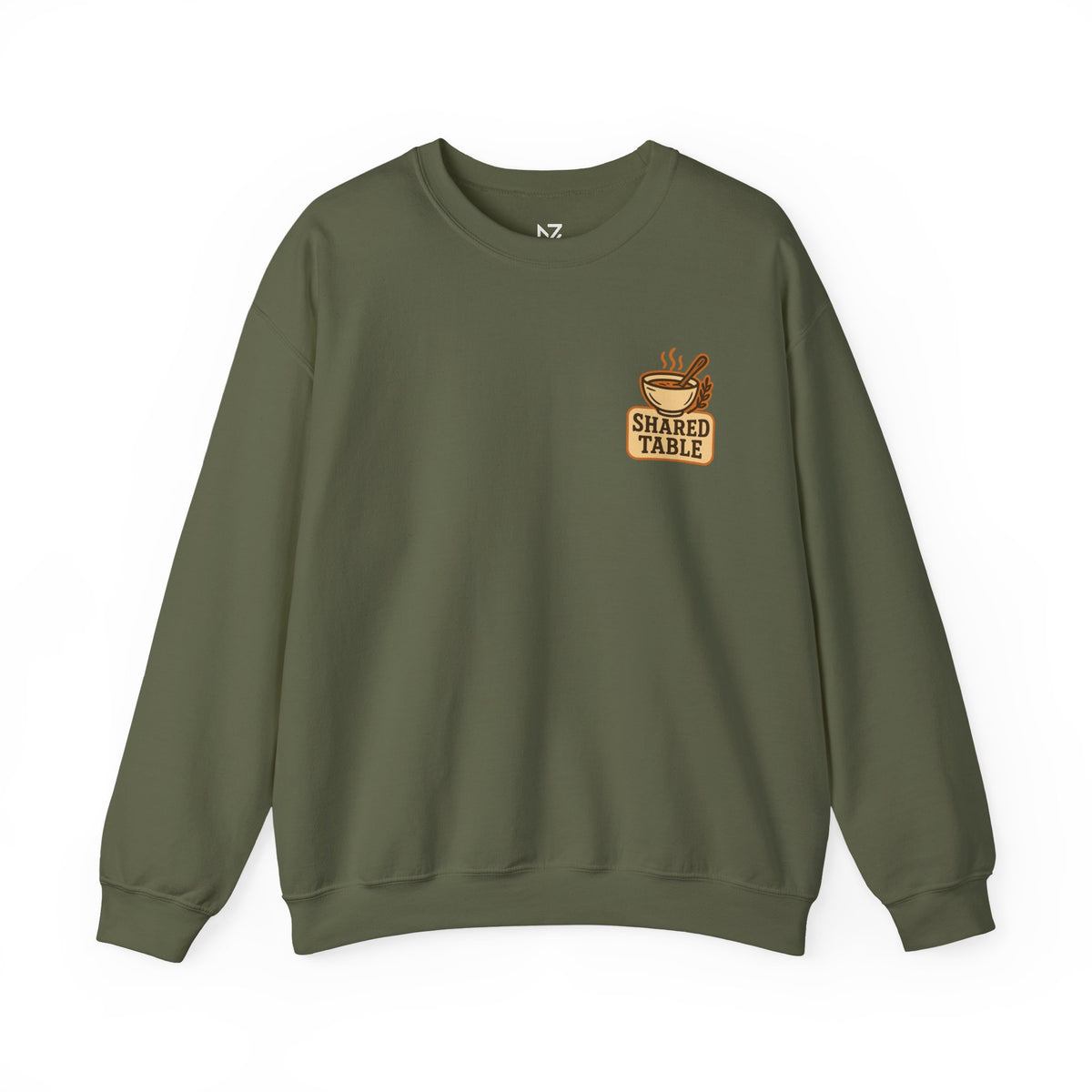 Friendsgiving Sweatshirt | Shared Table Emblem, Small Chest Print