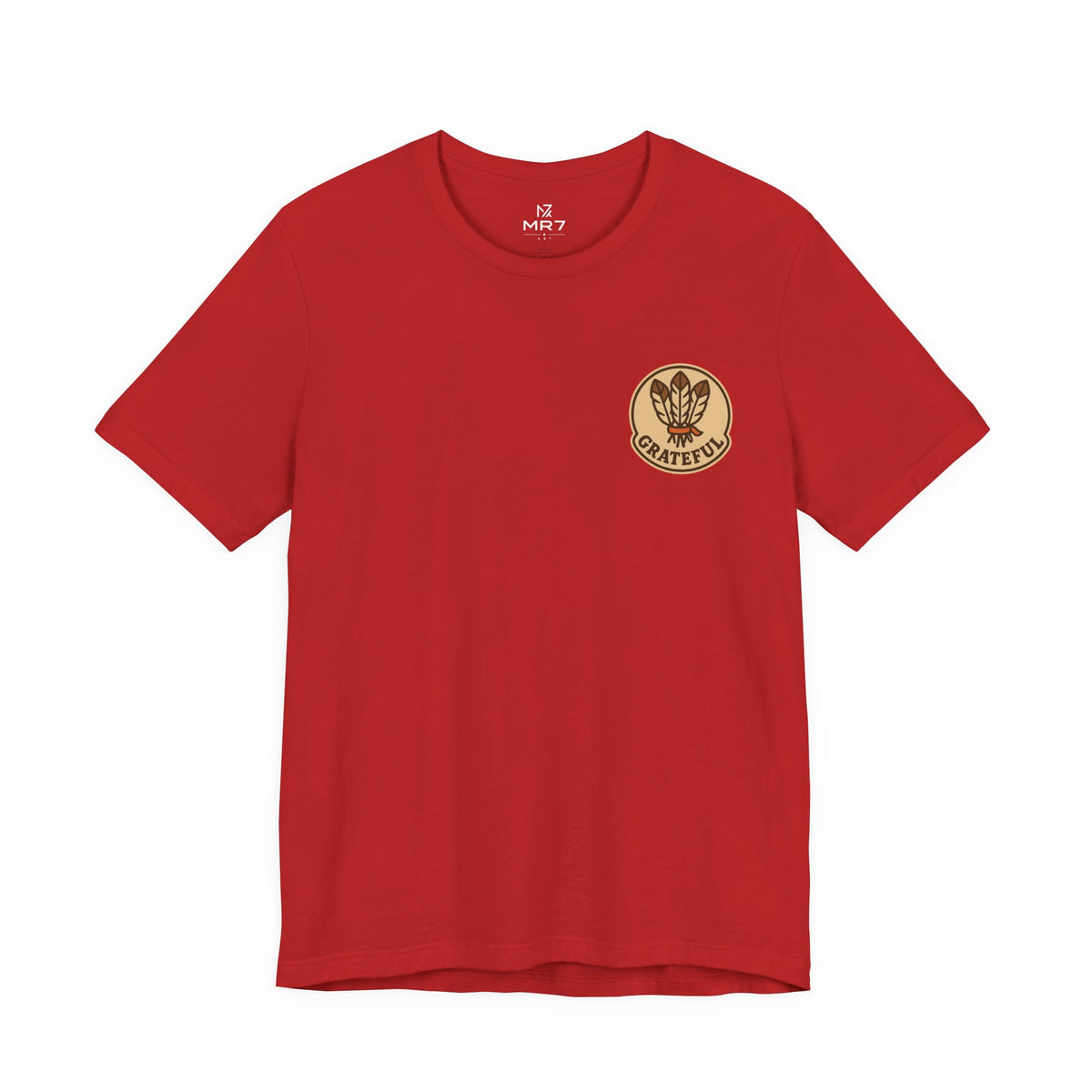 Thanksgiving Hostess Gift Tee | Grateful Emblem Over Heart, Small Left-Chest Print
