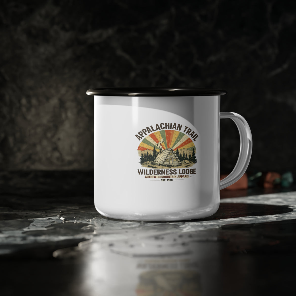Appalachian Trail Wilderness Lodge Enamel Camp Mug, 12oz Campfire Coffee Cup, Outdoor Adventure Gift