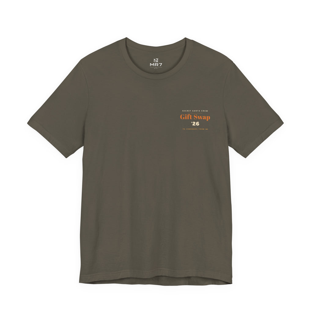 Secret Santa Tee | Office Gift Exchange, Small Left-Chest Print