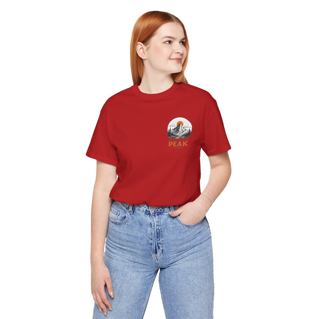 Peak Mountain Tee — Retro Sunrise Hiking T-Shirt